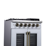 Forno Capriasca 30-Inch White Freestanding French Door Gas Range, 4 Burners, Convection Oven, Energy Efficient - BonPrix Électroménagers