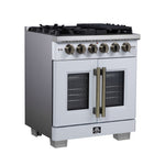 Forno Capriasca 30-Inch White Freestanding French Door Gas Range, 4 Burners, Convection Oven, Energy Efficient - BonPrix Électroménagers
