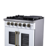 Forno Capriasca 30-Inch White Freestanding French Door Gas Range, 4 Burners, Convection Oven, Energy Efficient - BonPrix Électroménagers