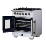 Forno Capriasca 30-Inch White Freestanding French Door Gas Range, 4 Burners, Convection Oven, Energy Efficient - BonPrix Électroménagers