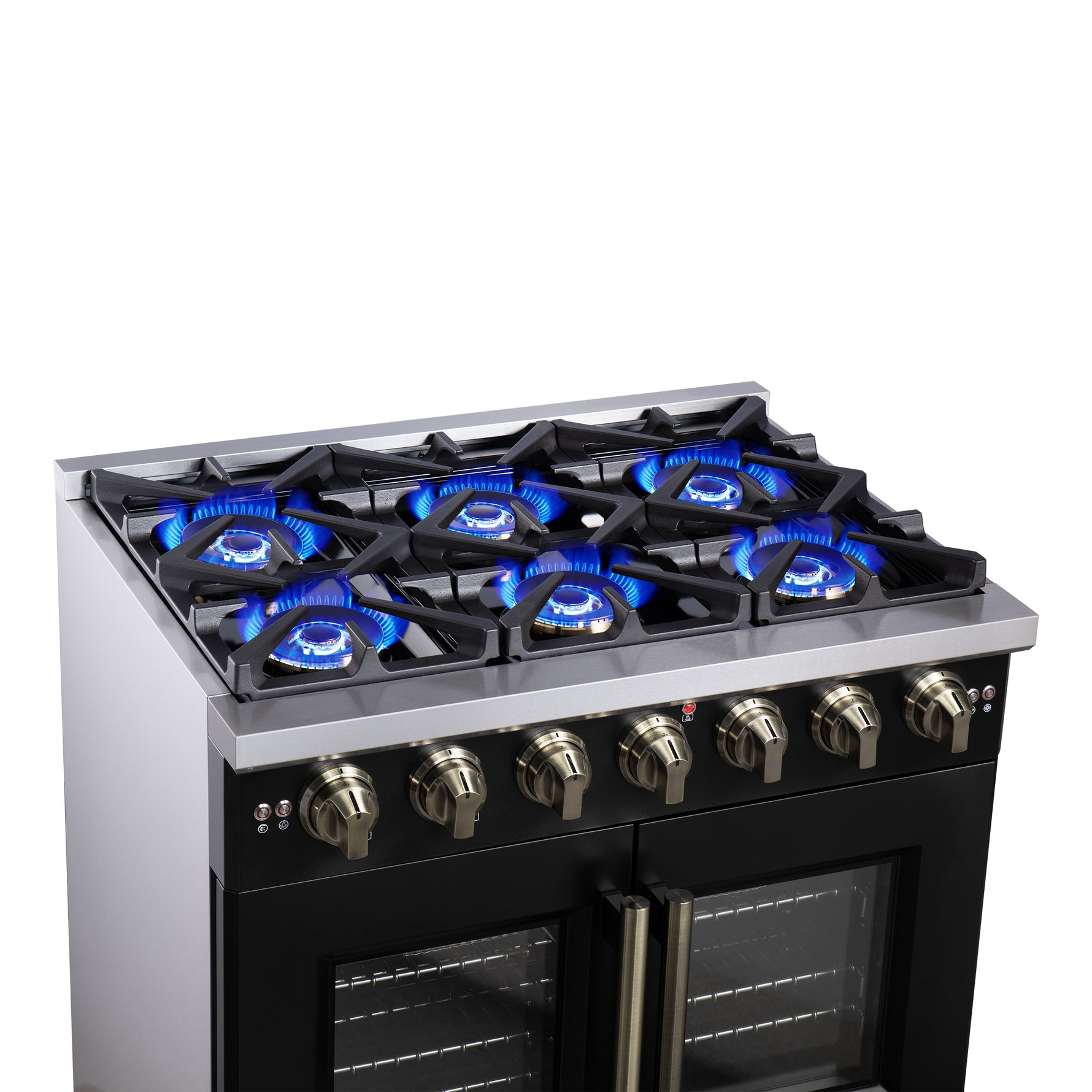 Forno Capriasca 36-Inch Black Freestanding French Door Gas Range, 6 Burners, Convection Oven, Energy Efficient - BonPrix Électroménagers