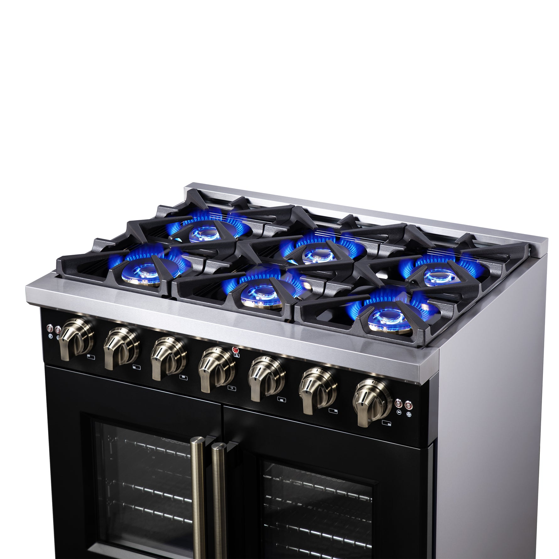 Forno Capriasca 36-Inch Black Freestanding French Door Gas Range, 6 Burners, Convection Oven, Energy Efficient - BonPrix Électroménagers