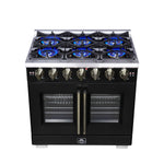 Forno Capriasca 36-Inch Black Freestanding French Door Gas Range, 6 Burners, Convection Oven, Energy Efficient - BonPrix Électroménagers