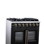 Forno Capriasca 36-Inch Black Freestanding French Door Gas Range, 6 Burners, Convection Oven, Energy Efficient - BonPrix Électroménagers