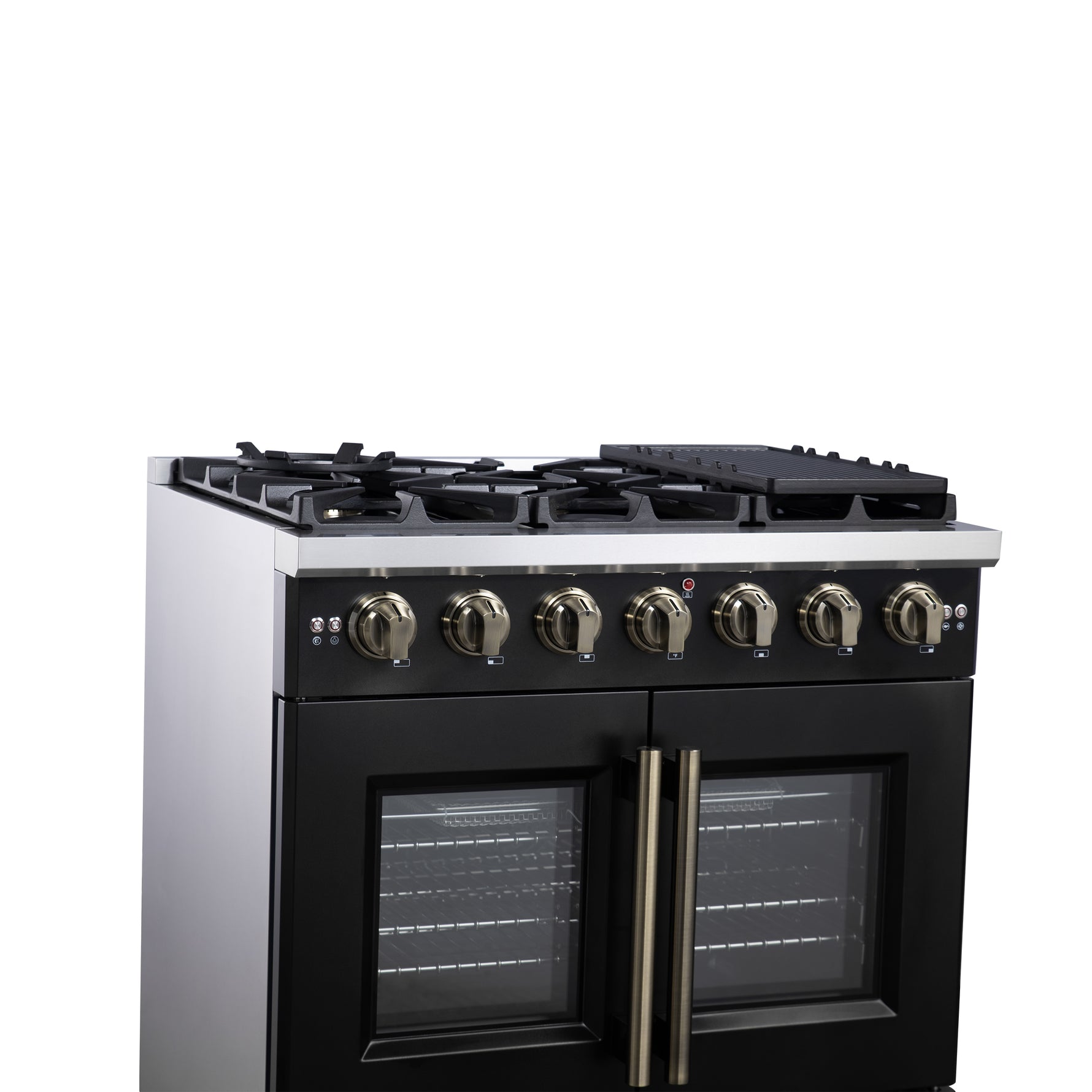 Forno Capriasca 36-Inch Black Freestanding French Door Gas Range, 6 Burners, Convection Oven, Energy Efficient - BonPrix Électroménagers