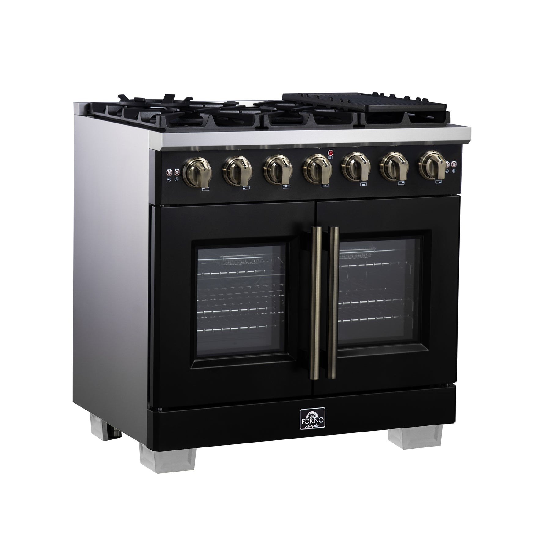 Forno Capriasca 36-Inch Black Freestanding French Door Gas Range, 6 Burners, Convection Oven, Energy Efficient - BonPrix Électroménagers