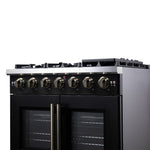 Forno Capriasca 36-Inch Black Freestanding French Door Gas Range, 6 Burners, Convection Oven, Energy Efficient - BonPrix Électroménagers
