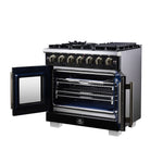 Forno Capriasca 36-Inch Black Freestanding French Door Gas Range, 6 Burners, Convection Oven, Energy Efficient - BonPrix Électroménagers