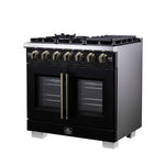 Forno Capriasca 36-Inch Black Freestanding French Door Gas Range, 6 Burners, Convection Oven, Energy Efficient - BonPrix Électroménagers