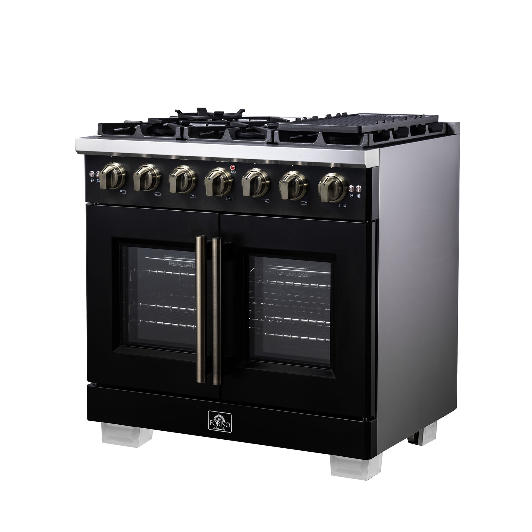 Forno Capriasca 36-Inch Black Freestanding French Door Gas Range, 6 Burners, Convection Oven, Energy Efficient - BonPrix Électroménagers