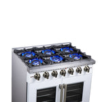 Forno Capriasca 36-Inch White Freestanding French Door Gas Range, 6 Burners, Convection Oven, Energy Efficient - BonPrix Électroménagers