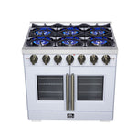 Forno Capriasca 36-Inch White Freestanding French Door Gas Range, 6 Burners, Convection Oven, Energy Efficient - BonPrix Électroménagers