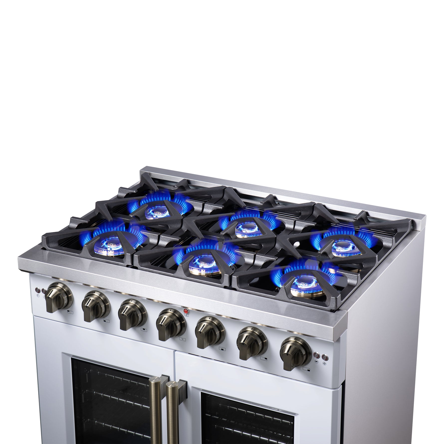 Forno Capriasca 36-Inch White Freestanding French Door Gas Range, 6 Burners, Convection Oven, Energy Efficient - BonPrix Électroménagers