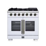 Forno Capriasca 36-Inch White Freestanding French Door Gas Range, 6 Burners, Convection Oven, Energy Efficient - BonPrix Électroménagers