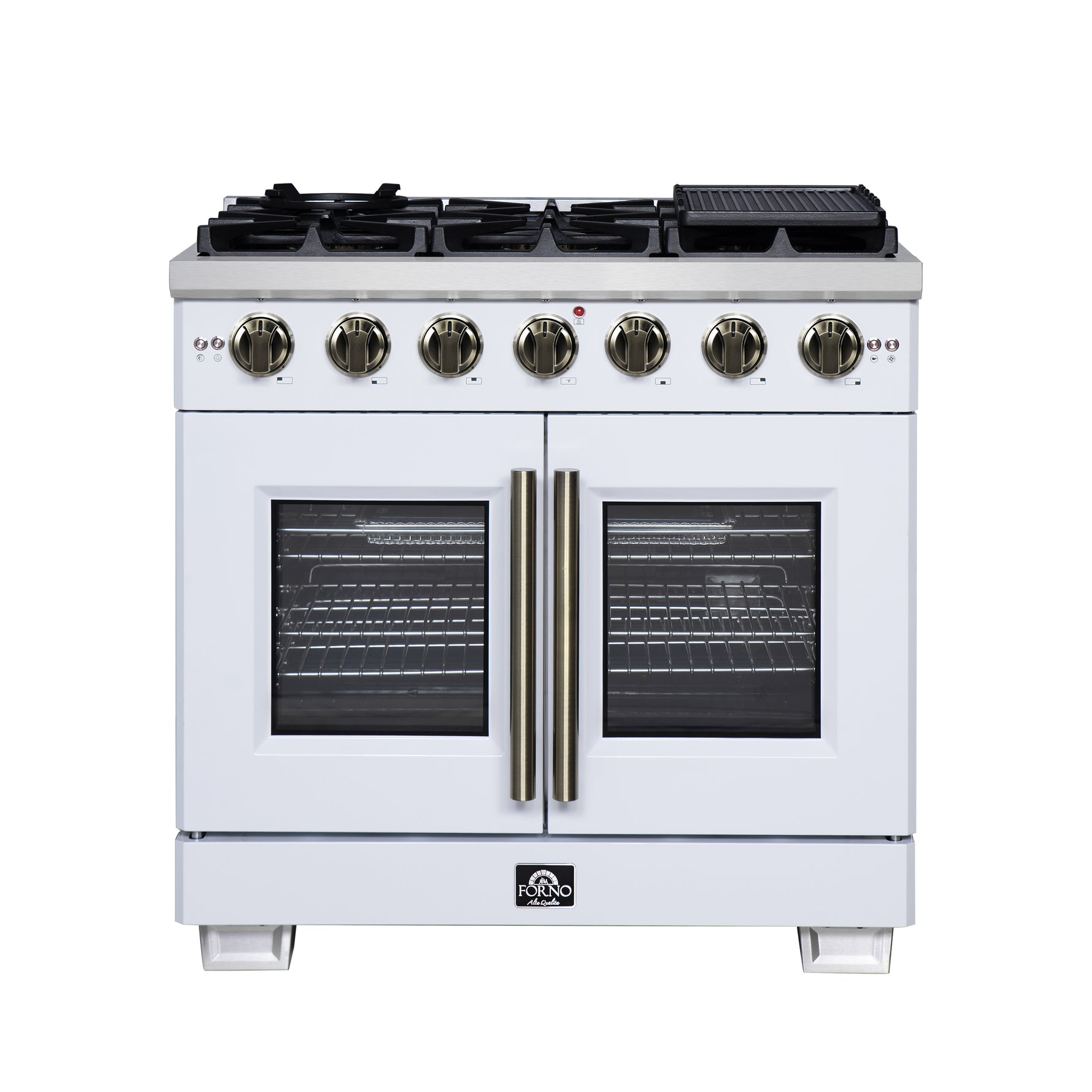 Forno Capriasca 36-Inch White Freestanding French Door Gas Range, 6 Burners, Convection Oven, Energy Efficient - BonPrix Électroménagers