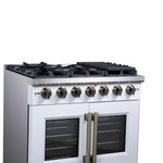 Forno Capriasca 36-Inch White Freestanding French Door Gas Range, 6 Burners, Convection Oven, Energy Efficient - BonPrix Électroménagers