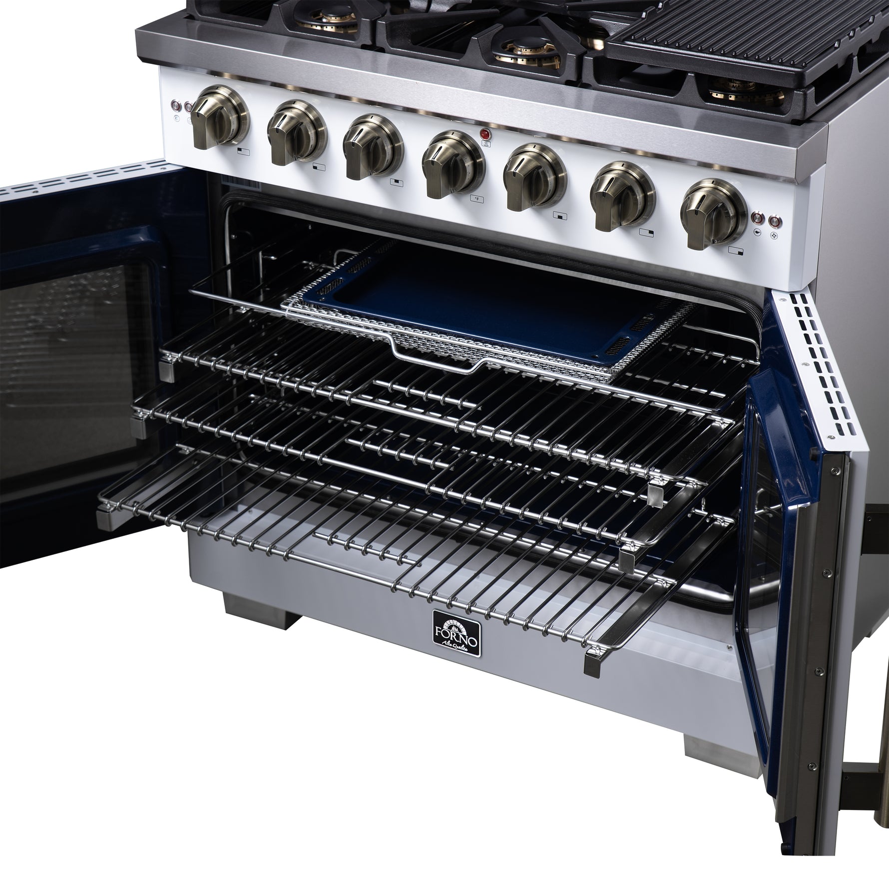 Forno Capriasca 36-Inch White Freestanding French Door Gas Range, 6 Burners, Convection Oven, Energy Efficient - BonPrix Électroménagers
