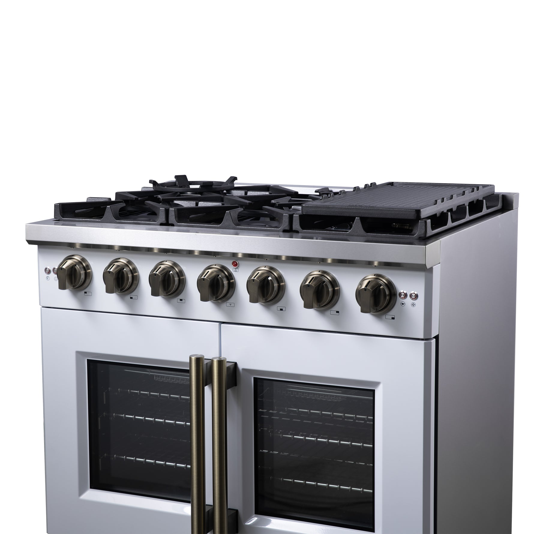 Forno Capriasca 36-Inch White Freestanding French Door Gas Range, 6 Burners, Convection Oven, Energy Efficient - BonPrix Électroménagers