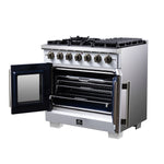 Forno Capriasca 36-Inch White Freestanding French Door Gas Range, 6 Burners, Convection Oven, Energy Efficient - BonPrix Électroménagers