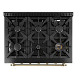 Forno Antico 36-Inch Freestanding Gas Range, Black, Antique Brass Design, 6 Burners, Convection Oven, Energy Efficient - BonPrix Électroménagers