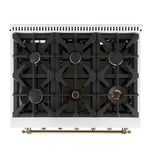 Forno Antico 36-Inch Freestanding Gas Range, White, Antique Brass Design, 6 Burners, Convection Oven, Energy Efficient - BonPrix Électroménagers