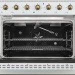 Forno Antico 36-Inch Freestanding Gas Range, White, Antique Brass Design, 6 Burners, Convection Oven, Energy Efficient - BonPrix Électroménagers