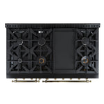 Forno Antico 48-Inch Freestanding Gas Range, Black, Antique Brass Design, 8 Burners, Griddle, Double Ovens, Energy Efficient - BonPrix Électroménagers