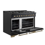Forno Antico 48-Inch Freestanding Gas Range, Black, Antique Brass Design, 8 Burners, Griddle, Double Ovens, Energy Efficient - BonPrix Électroménagers