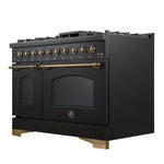 Forno Antico 48-Inch Freestanding Gas Range, Black, Antique Brass Design, 8 Burners, Griddle, Double Ovens, Energy Efficient - BonPrix Électroménagers