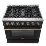 Forno Galiano 36-inch Freestanding Gas Range in Black with Antique Brass Design, 6 Burners, 83,000 BTU, 5.36 cu.ft. Convection Oven - BonPrix Électroménagers