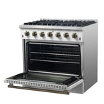 Forno Galiano 36-inch Freestanding Gas Range in White with Antique Brass Design, 6 Burners, 83,000 BTU, 5.36 cu.ft. Convection Oven - BonPrix Électroménagers