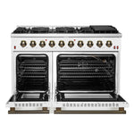FORNO Galiano 48-inch Gas Range White & Antique Brass Design, 8 Burners, 107,000 BTU, Griddle, 6.58 cu.ft. Double Ovens - BonPrix Électroménagers