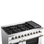 FORNO Galiano 48-inch Gas Range White & Antique Brass Design, 8 Burners, 107,000 BTU, Griddle, 6.58 cu.ft. Double Ovens - BonPrix Électroménagers