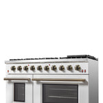 FORNO Galiano 48-inch Gas Range White & Antique Brass Design, 8 Burners, 107,000 BTU, Griddle, 6.58 cu.ft. Double Ovens - BonPrix Électroménagers