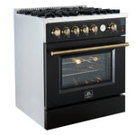 Giovanni 30-inch Gas Range Black & Antique Brass Design, 5 Burners 67,000 BTU, 4.32 cu.ft. Convection Oven - BonPrix Électroménagers