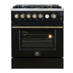 Giovanni 30-inch Gas Range Black & Antique Brass Design, 5 Burners 67,000 BTU, 4.32 cu.ft. Convection Oven - BonPrix Électroménagers