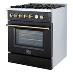 Giovanni 30-inch Gas Range Black & Antique Brass Design, 5 Burners 67,000 BTU, 4.32 cu.ft. Convection Oven - BonPrix Électroménagers