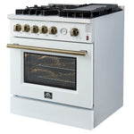 Giovanni 30-inch Gas Range White & Antique Brass Design, 5 Burners 67,000 BTU, 4.32 cu.ft. Convection Oven - BonPrix Électroménagers