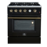 Marco 30-inch Gas Range Black & Antique Brass Design, 4 Burners 37,000 BTU, 4.32 cu.ft. Convection Oven - BonPrix Électroménagers