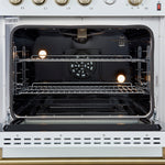 Marco 30-inch Gas Range White & Antique Brass Design, 4 Burners 37,000 BTU, 4.32 cu.ft. Convection Oven - BonPrix Électroménagers