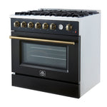 Marco 36-Inch Gas Range Black & Antique Brass Design, 6 Burners 67,000 BTU, 5.36 cu.ft. Convection Oven - BonPrix Électroménagers