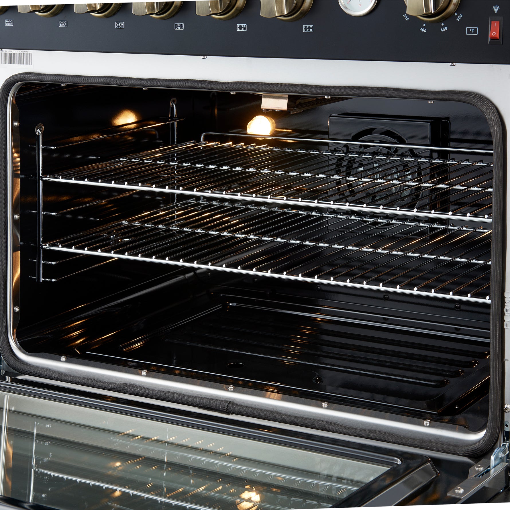 Marco 36-Inch Gas Range Black & Antique Brass Design, 6 Burners 67,000 BTU, 5.36 cu.ft. Convection Oven - BonPrix Électroménagers