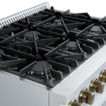 Marco 36-Inch Gas Range White & Antique Brass Design, 6 Burners 67,000 BTU, 5.36 cu.ft. Convection Oven - BonPrix Électroménagers