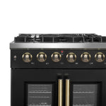 Forno Galiano 30-inch French Door Gas Range Black and Antique Brass Design, 5 Sealed Burners 68,000 BTU,  4.32 cu.ft. Convection Oven - BonPrix Électroménagers