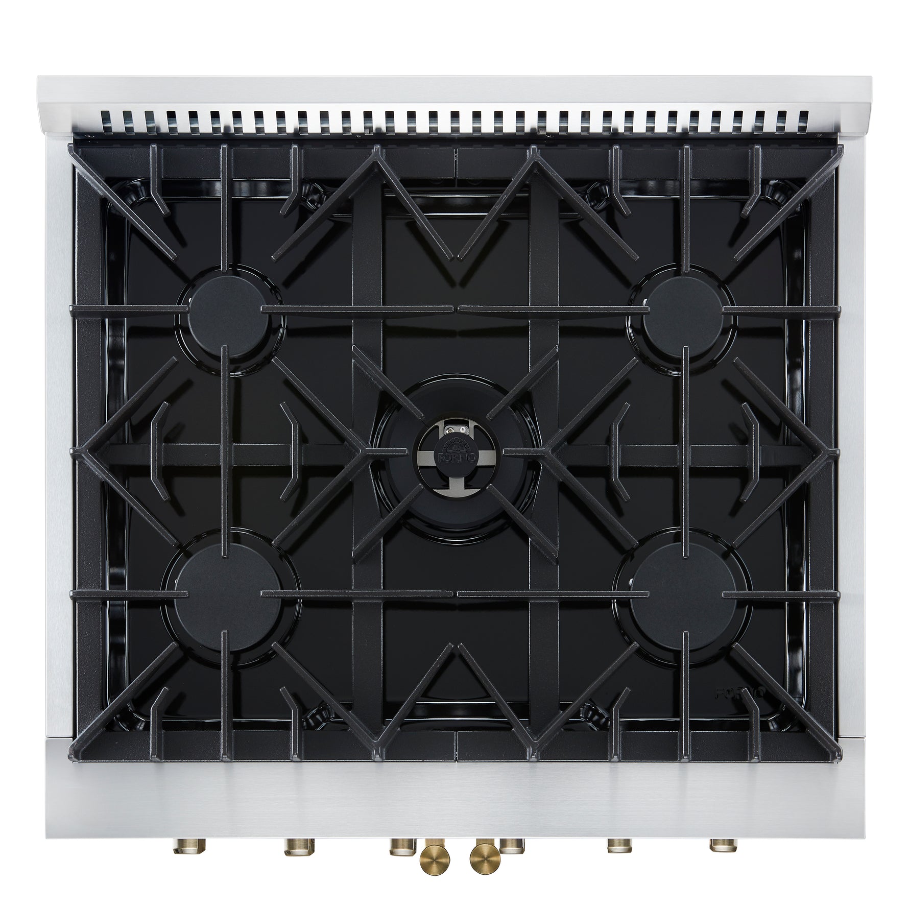 Forno Galiano 30-inch French Door Gas Range
White with Antique Brass Design, 5 Burners,
68,000 BTU, 4.32 cu.ft. Convection Oven - BonPrix Électroménagers