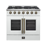 Forno Galiano 36-inch French Door Gas Range White and Antique Brass Design, 6 Sealed Burners 83,000 BTU, 5.36 cu.ft. Convection Oven - BonPrix Électroménagers
