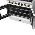 Forno Galiano 36-inch French Door Gas Range White and Antique Brass Design, 6 Sealed Burners 83,000 BTU, 5.36 cu.ft. Convection Oven - BonPrix Électroménagers