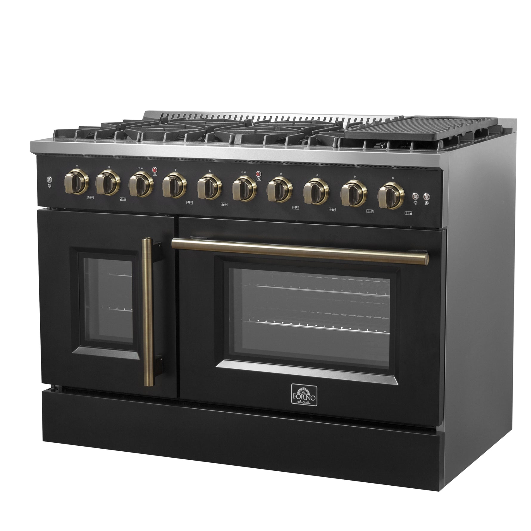 Forno Galiano 48" Freestanding French Door Gas Range in Black - BonPrix Électroménagers