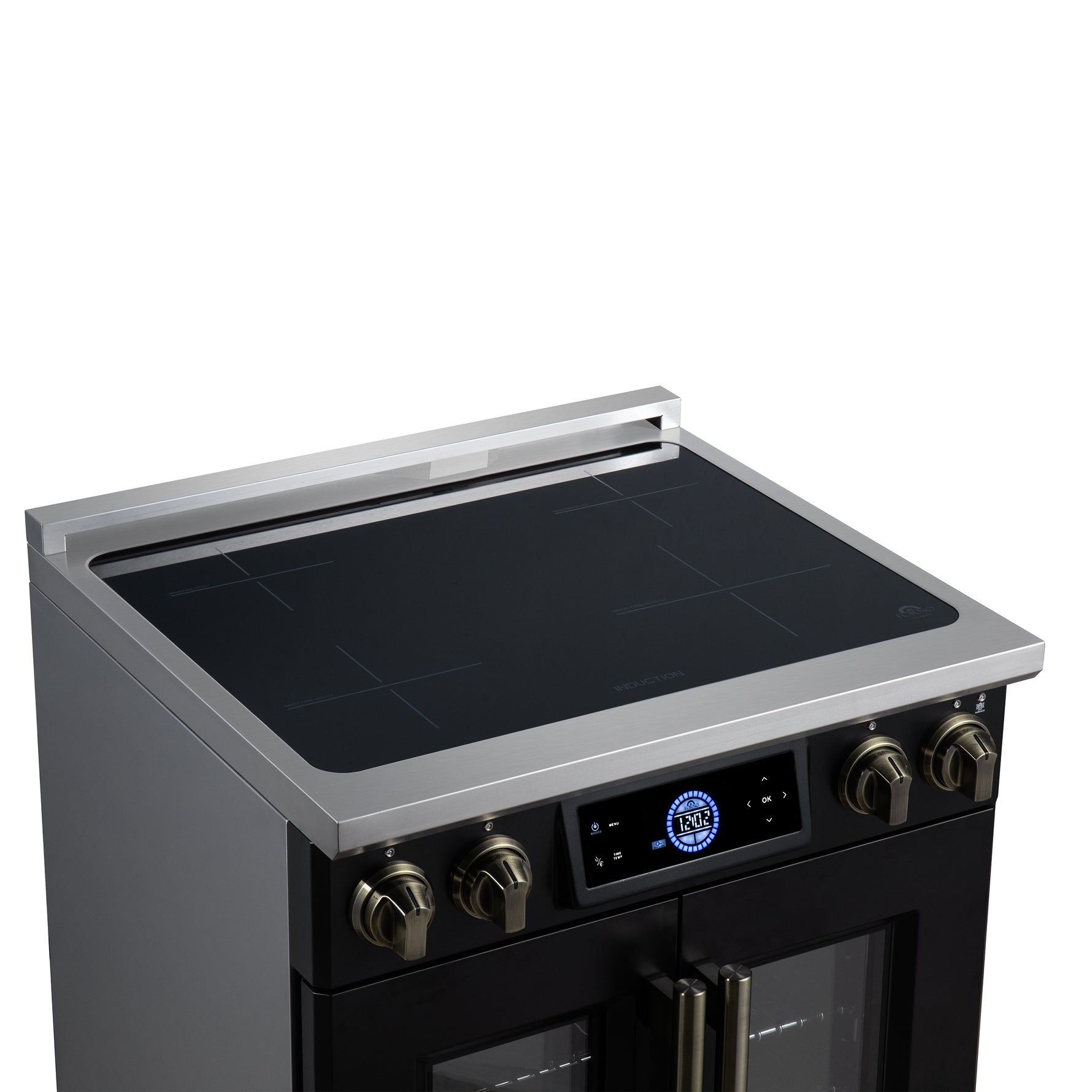 Maximus 30-Inch Induction range, French Door, 4 Cooking Zones, 4.32 cf. Convection Oven, Air Sous Vide, Air Fry Basket, Black