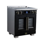 Maximus 30-Inch Induction range, French Door, 4 Cooking Zones, 4.32 cf. Convection Oven, Air Sous Vide, Air Fry Basket, Black